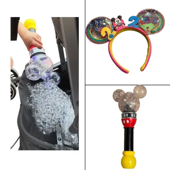 Disney Mickey Mouse Bubble Wand & 2024 Mickey Ear Headband Kids Toy Souvenir - Picture 1 of 7